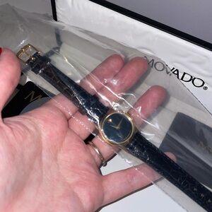 MOVADO Vintage Museum Ladies Women's Black Lizard Leather Band Watch